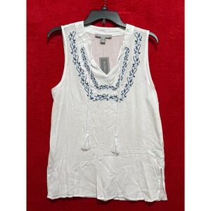 By Design White Sleeveless Embroidered Tank‎ Top Tunic Blouse - S